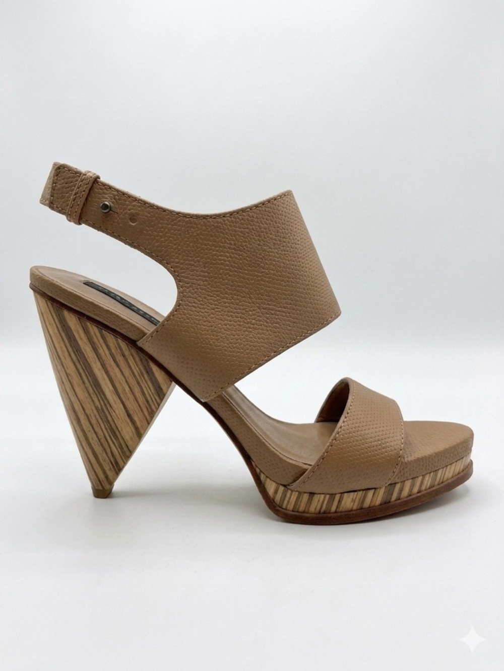 Zara Taupe/Tan Leather Slingback Sandal with Pyramid Heels -Size 10
